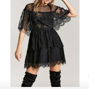 Forever 21 Black Tiered Eyelash Lace Dress